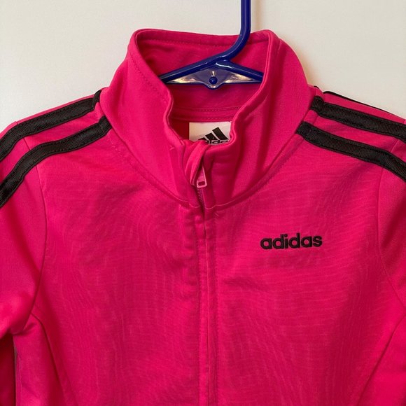 Adidas Youth Girls Sz 4T Long Sleeve Track Jacket Full Zip Pink Black Activewear - Picture 10 of 10